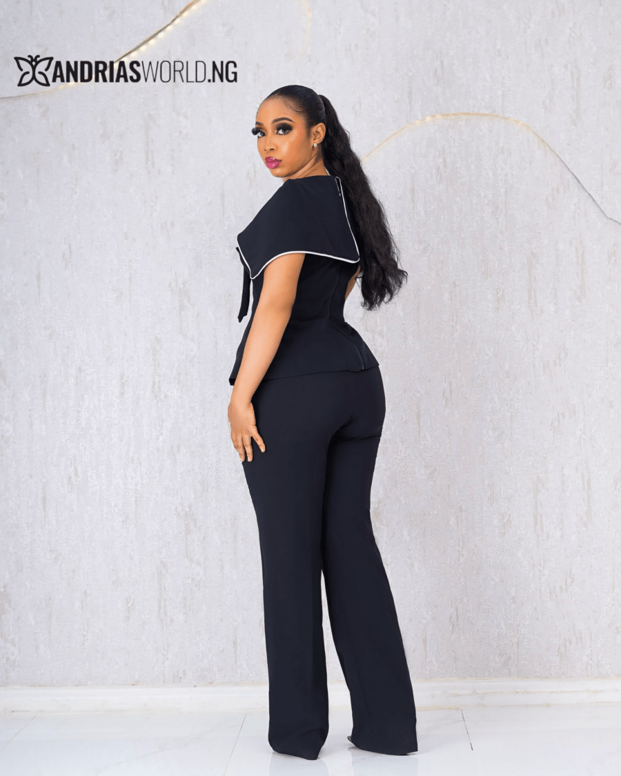 BLACK CAPE TROUSER SET